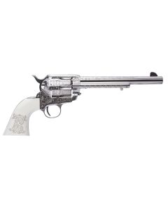 Cimarron PP415LNTRII Teddy Roosevelt Frontier 45 Colt (LC) 6 Shot 7.50" Nickel-Plated Engraved Barrel, Cylinder &amp; Frame, White w/Laser Engraved "T.R." Grip