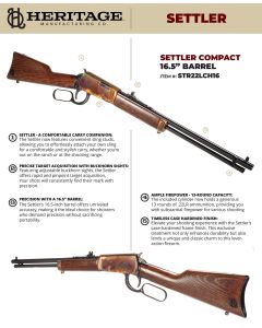 Heritage Mfg STR22LCH16 Settler Compact 22 LR 13+1 16.50" Black Oxide Barrel, Color Case Hardened Rec, Light Stained Walnut Furniture, Buckhorn Sights