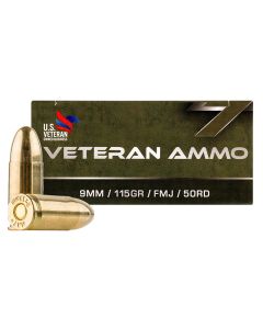 Hyperion Munitions HMBX913 Veteran Ammo9mm Luger 115 gr Full Metal Jacket 50 Per Box/ 20 Cs