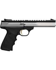 Browning 051507490 Buck Mark Contour 22 LR 10+1, 5.50" Polished Flats Contoured Barrel, Matte Stainless Serrated w/Picatinny Rail Slide, Matte Black Anodized Frame, Black URX Grip, Ambidextrous