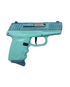 SCCY Industries DVG1CYBSB DVG-1Sub-Compact Frame 9mm Luger 10+1 3.10" Stainless Quadlock Barrel Cystal Blue Glitter Optic Ready/Serrated Stainless Steel Slide, Crystal Blue Polymer Frame &amp; Grip