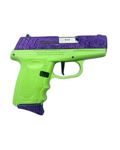SCCY Industries DVG1DFLG DVG-1Sub-Compact Frame 9mm Luger 10+1 3.10" Stainless Quadlock Barrel, Purple Glitter Optic Ready/Serrated Stainless Steel Slide, Lime Green Polymer Frame &amp; Grip