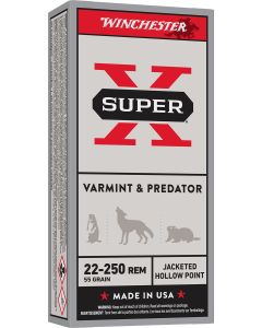 Winchester Ammo X22250HP Super X Varmint &amp; Predator 22-250Rem 55gr Jacketed Hollow Point 20 Per Box/10 Case