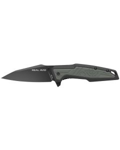 Real Avid AVRAV1 RAV-13.25" Folding Modified Clip Point Plain Black Oxide 4Cr14 Blade, Grip Plates GFN Handle, Clamshell Pkg