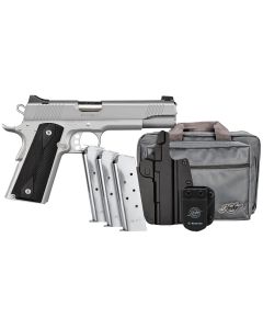 Kimber Mfg, Inc 3700826 Stainless LW Club Bundle Full Size Frame 45 ACP 7+1 5" Stainless Match Grade Barrel, Serrated Stainless Steel Slide, Stainless Aluminum Frame w/Beavertail, Black Textured Grip