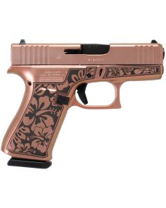Glock UI4350204HIBCHIM G43 Gen3 Sub-Compact Frame 9mm Luger 6+1 3.41" Black Steel Barrel, Chimera Cerakote Serrated Steel Slide, Chimera w/Hibiscus Cerakote Polymer Frame, Right Hand