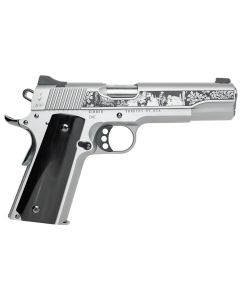 Cnc Firearms CNCWESTSPIRIT Kimber 1911 Western Spirit 45 ACP 7+1 5" Stainless Steel Barrel, Serrated w/Engraved Scrollwork Slide, Black Buffalo Horn Grip