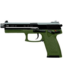 HK 81001074 Mark 2345 ACP 12+1 5.87" Black Threaded Barrel, Black Cerakote Serrated Steel Slide, OD Green Polymer Frame w/Accessory Rail, Textured Grip