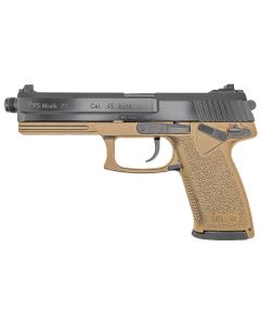 HK 81000869 Mark 2345 ACP 10+1 5.87" Black Threaded Barrel, Black Cerakote Serrated Steel Slide, Flat Dark Earth Polymer Frame w/Accessory Rail, Textured Grip