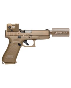 B&amp;T Firearms HUSHPUPPYKITCTCSTM Hush Puppy Kit 9mm Luger 15+1 4" Stainless Threaded Barrel, Coyote Tan Receiver &amp; Textured Grip, Includes Aimpoint Acro P-2 Red Dot, Suppressor &amp; 2 Mags