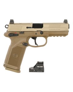 FN 66102272 FNX w/Optic 45 ACP 10rd 5.30" Black Steel Barrel, Flat Dark Earth Optic Ready/Serrated Stainless Steel Slide &amp; Polymer Frame w/Picatinny Rail, Holosun 407C Red Dot, 5 Mags, Ambidextrous