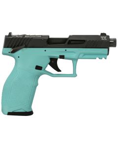 Taurus 1-2TX22P141C-10 TX22 T.O.R.O. 22 LR 10+1 4.60" Matte Black Threaded Barrel, Black Hard Coat Anodized Optic Ready/Serrated Slide, Cyan Polymer Frame w/Picatinny Rail, Textured Grip
