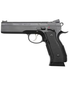 Cz Custom Shop 96336 A01-LD9mm Luger 19+1 5" Match Grade Bull Barrel, Black Optic Cut/Serrated Steel Slide, Black Polycoat Steel Frame w/Beavertail, Black G10 Grip, Long Dustcover