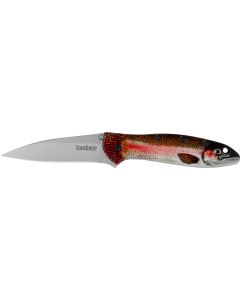 Kershaw 1660TROUT Leek Trout EDC 3" Folding Drop Point Plain Bead Blasted 14C28N Steel Blade, Rainbow Trout w/UFI Coating Aluminum Handle