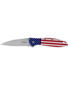 Kershaw 1660USA Leek USA EDC 3" Folding Drop Point Plain Bead Blasted 14C28N Steel Blade, Red/White/Blue Flag Aluminum Handle
