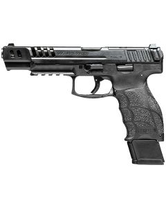 HK 81000935 VP9 Match 9mm Luger 15+1 5.51" Polygonal Rifled Barrel, Black Optic Ready/Serrated w/Ports Slide &amp; Frame w/Picatinny Rail, Black Finger Grooved Polymer Grips, Ambidextrous