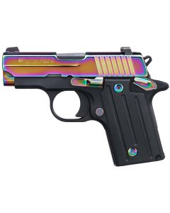 Sig Sauer 238380RBT2 P238Micro-Compact Frame 380 ACP 6+1 2.70" Black Steel Barrel, High Polished Rainbow Titanium PVD Serrated Stainless Steel Slide, Black Anodized Alloy Steel Frame, Polymer Grip
