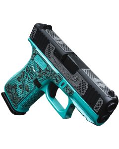 Glock UX4350204FRGLTB G43XSub-Compact Frame 9mm 10+1 3.41" Black GMB Barrel Black w/White Scroll Cerakote Serrated Steel Slide, Tiffany Blue Lace w/Rose Cerakote Polymer Frame &amp; Grip