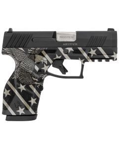 Taurus 1-GX2931-10EN1 GX2Compact Frame 9mm Luger 10+1 3.38" Stainless Steel Barrel, Matte Black Serrated Alloy Steel Slide, Black w/Eagle, Stars &amp; Stripes Polymer Frame w/Accessory Rail