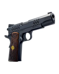 Dickinson LLC DKSN9BM 1911 Adam Full Size Frame 45 ACP 8+1 4.37" Matte Black Button Rifled Barrel, Matte Black Serrated Aluminum Slide, Matte Black Steel Frame, Wood Grips