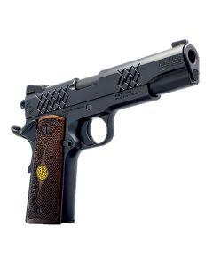 Dickinson LLC DKSN45BM 1911 Adam Full Size Frame 45 ACP 8+1 5" Matte Black Button Rifled Barrel, Matte Black Serrated Aluminum Slide, Matte Black Steel Frame, Wood Grips