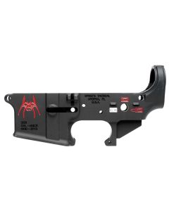 Spikes STLS019CFA Spider Stripped Lower Receiver Multi-Caliber 7075-T6 Aluminum Black Anodized with Color Fill for AR-15