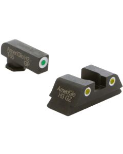 AmeriGlo GL431 Classic Tritium Sight Set for GlockGreen Tritium White Outline Front Sight-Yellow Tritium White Outline Rear Sight