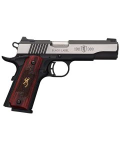 Browning 051912492 1911-380 Black Label Medallion Pro 380 ACP 8+1 4.25" Target Crown Barrel, Blackened w/Silver Polished Flats Serrated SS Slide, Matte Black Polymer Framew/Beavertail