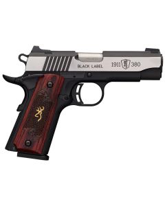 Browning 051913492 1911-380 Black Label Medallion Pro Compact 380 ACP 8+1, 3.63" Target Crown Steel Barrel, Blackened w/Silver Polished Flats Serrated SS Slide, Matte Black Polymer Frame w/Beavertail