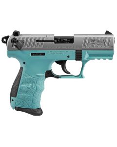 Walther Arms 5120362 P22 *CA Compliant 22 LR 10+1 3.42" Stainless Steel Serrated/Steel Slide, Angel Blue Polymer Frame w/Picatinny Rail, Black Interchangeable Backstrap Grips