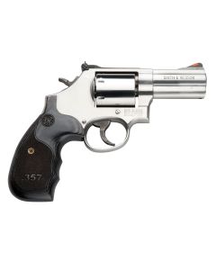 Smith &amp; Wesson 150853 Model 686 Plus 357 Mag 7rd Shot 3" Satin Stainless Steel Barrel, Cylinder &amp; Frame, Black/Silver Custom Wood Grip