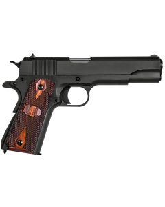Auto-Ordnance 1911BKOW 1911 A1 GI Spec 45 ACP 7+1, 5" Stainless Steel Barrel, Matte Black Serrated Carbon Steel Slide &amp; Frame w/Beavertail, Checkered Wood w/Integrated US Logo Grip
