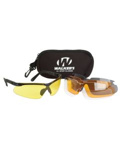 Walker's GWPASG4L2 Sport Glasses Combo Adult Clear/Smoke Gray/Amber/Yellow Lens Polycarbonate Black Frame