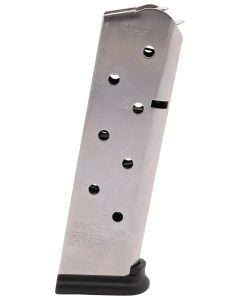 CMC Products 17130 Power Mag Railed 8rd 45 ACP Fits 1911 Government Stainless Steel w/ Black Base Pad