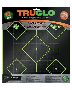 TruGlo TG14A12 Tru-See 5- Diamond Target Self-Adhesive Heavy Paper Black/Green 12"x12" 12 Pack