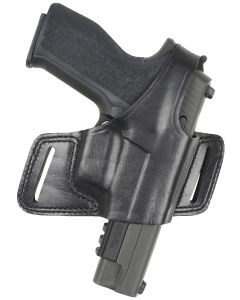 Bianchi 15718 Black WidowOWB Size 14 Black Leather Belt Slide Fits Glock 17 Fits Glock 19 Fits Glock 22 Right Hand