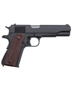Auto-Ordnance 1911BKO9 1911 A1 GI Spec 9mm Luger 9+1, 5" Stainless Steel Barrel, Matte Black Serrated Carbon Steel Slide &amp; Frame w/Beavertail, Brown Checkered Polymer Grip