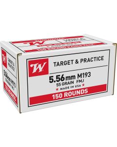 Winchester Ammo WM193150 USA M193 5.56x45mmNATO 55gr Full Metal Jacket 150 Per Box/4 Case *Value Pack