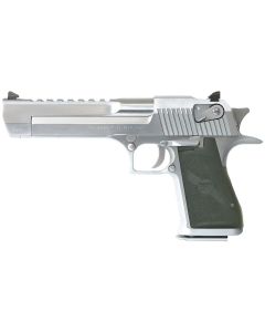 Magnum Research DE50BC Desert Eagle Mark XIX 50 AE Caliber with 6" Picatinny Rail Barrel, 7+1 Capacity, Overall Brushed Chrome Finish Carbon Steel, Beavertail Frame, Serrated Slide &amp; Black Rubber Grip