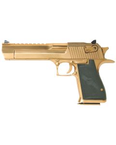Magnum Research DE50TG Desert Eagle Mark XIX 50 AE Caliber with 6" Picatinny Rail Barrel, 7+1 Capacity, Overall Titanium Gold Finish Carbon Steel, Beavertail Frame, Serrated Slide &amp; Black Rubber Grip