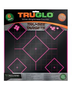 TruGlo TG14P6 Tru-See 5- Diamond Target Self-Adhesive Heavy Paper Black/Pink 12"x12" 6 Pack