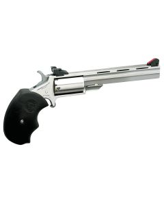 North American Arms MMTM Mini-Master *CA Compliant 22 WMR 5 Shot 4" Vent Rib Barrel, Overall Stainless Steel Finish, Finger Grooved Black Rubber Grip, Adjustable Sights