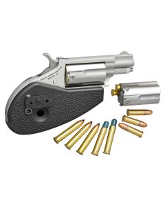 North American Arms 22MSCHG Mini-Revolver22 LR or 22 WMR 5 rd 1.13" Barrel, Overall Stainless Steel Finish, Black Synthetic Holster Grip, Includes Cylinders