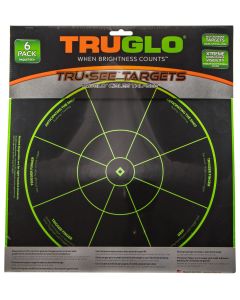 TruGlo TG15A6 Tru-See Handgun Diagnostic Self-Adhesive Heavy Paper Black/Green 12"x12" Bullseye 6 Pack