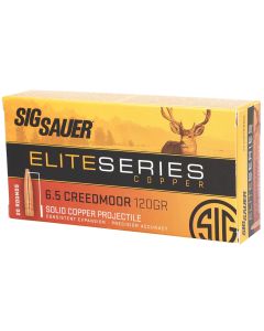Sig Sauer E65CH120 Elite Copper Hunting6.5Creedmoor 120gr Copper Solid 20 Per Box/10 Case