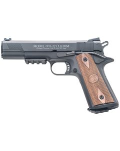 Chiappa Firearms 401101 1911-22 Custom 22 LR 10+1 5" Blued Serrated Steel Slide w/Picatinny Rail &amp; Beavertail Frame, Stippled Walnut Grip