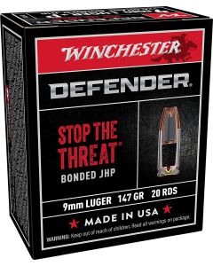 Winchester Ammo S9MMPDB1 Defender9mmLuger 147gr Bonded Jacket Hollow Point 20 Per Box/10 Case