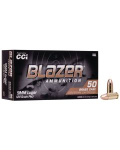 CCI 5201 Blazer Brass Handgun 9mmLuger 124gr Full Metal Jacket 50 Per Box/20 Case