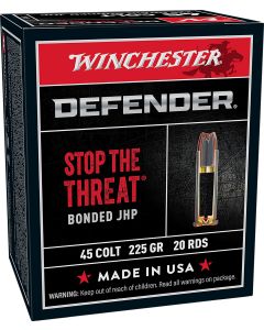 Winchester Ammo S45CPDB Defender45Colt 225gr Bonded Jacket Hollow Point 20 Per Box/10 Case