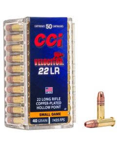 CCI 0047 Velocitor Rimfire 22LR 40gr Copper Plated Hollow Point 50 Per Box/100 Case